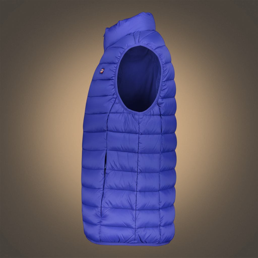 Chaleco acolchado azul para hombre de liquidationlive con cremallera, bolsillos y logo lateral