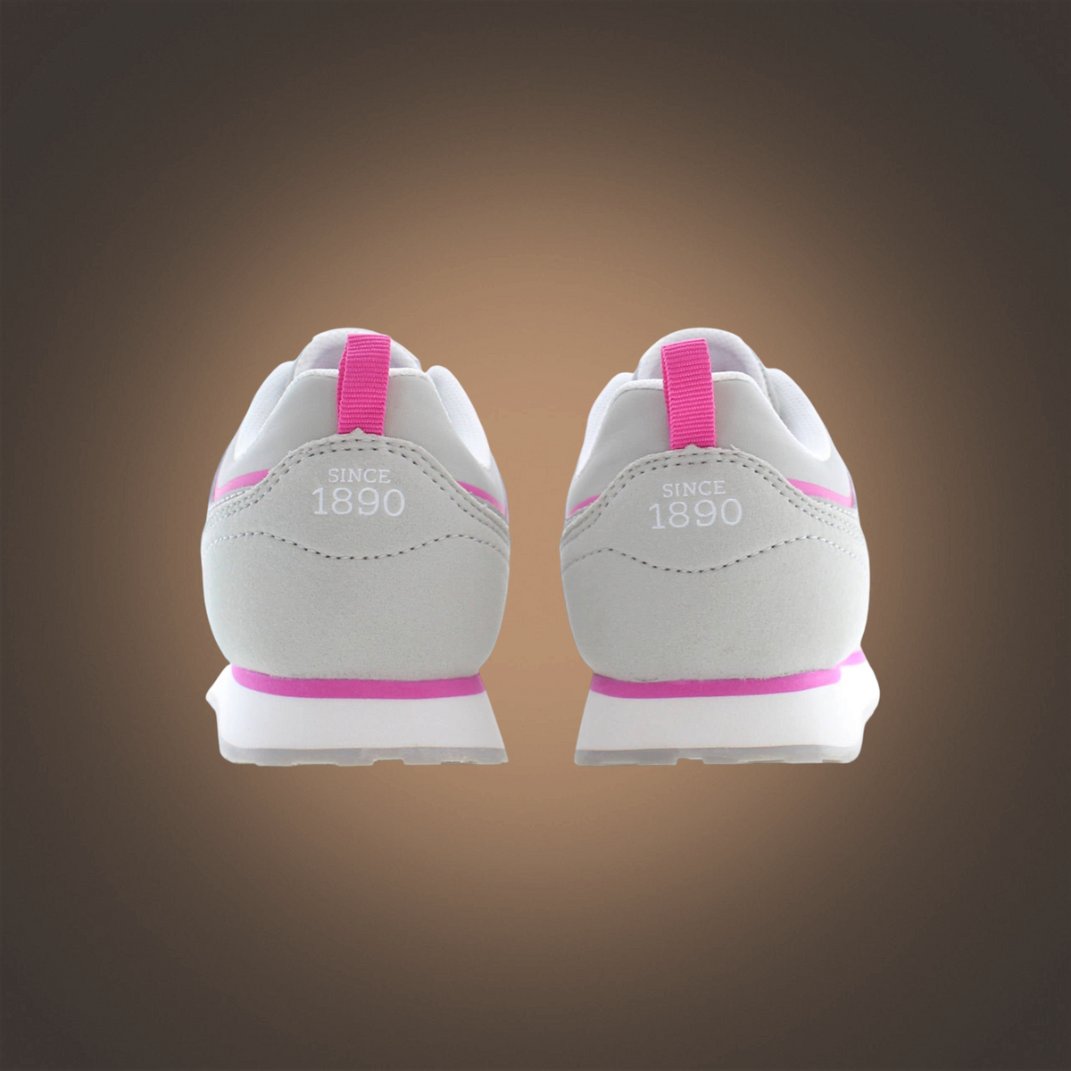 Zapatillas deportivas grises para niña liquidationlive con detalles en rosa y logotipo 1890 en el talón