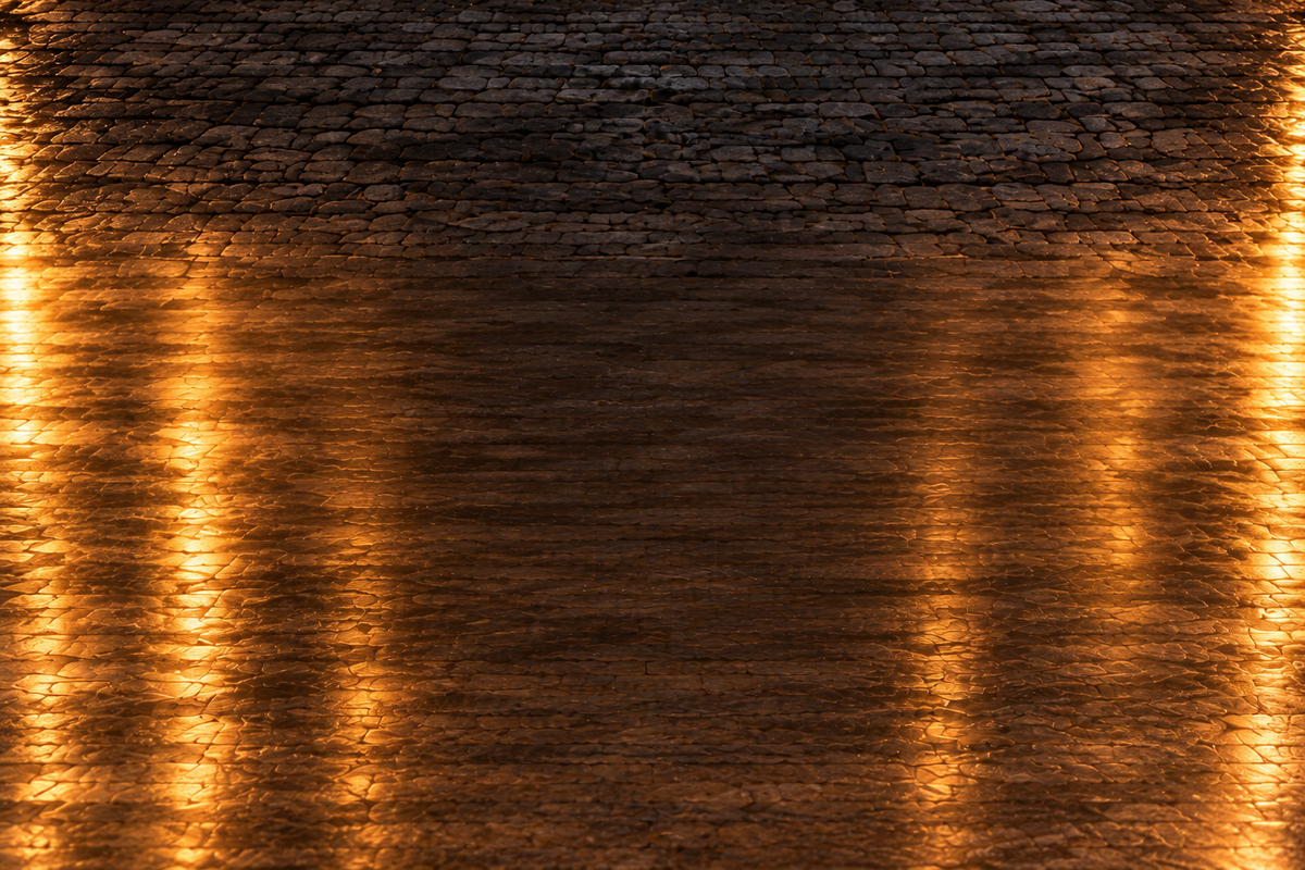 Fondo de ordenador con adoquines oscuros y luces laterales