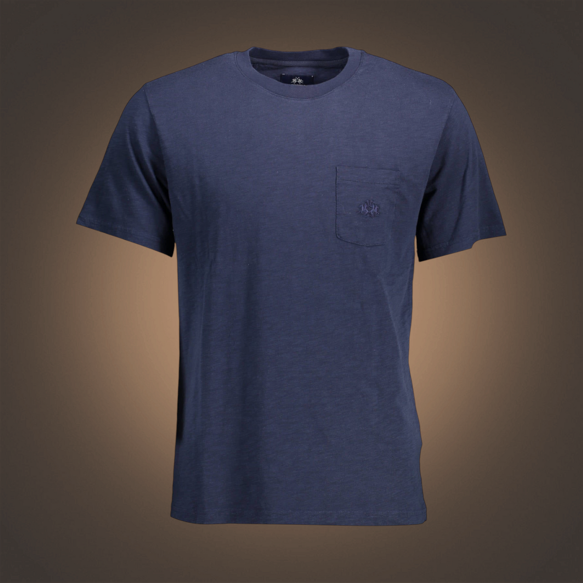 Camiseta azul de manga corta La Martina con cuello redondo, bolsillo en el pecho y logotipo bordado de liquidationlive