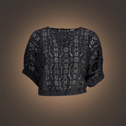 Blusa corta negra de liquidationlive con tejido calado de motivos florales y geométricos y mangas tipo murciélago