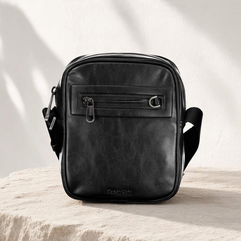 Bolso bandolera negro Calvin Klein de liquidationlive con bolsillo frontal con cremallera y correa ajustable