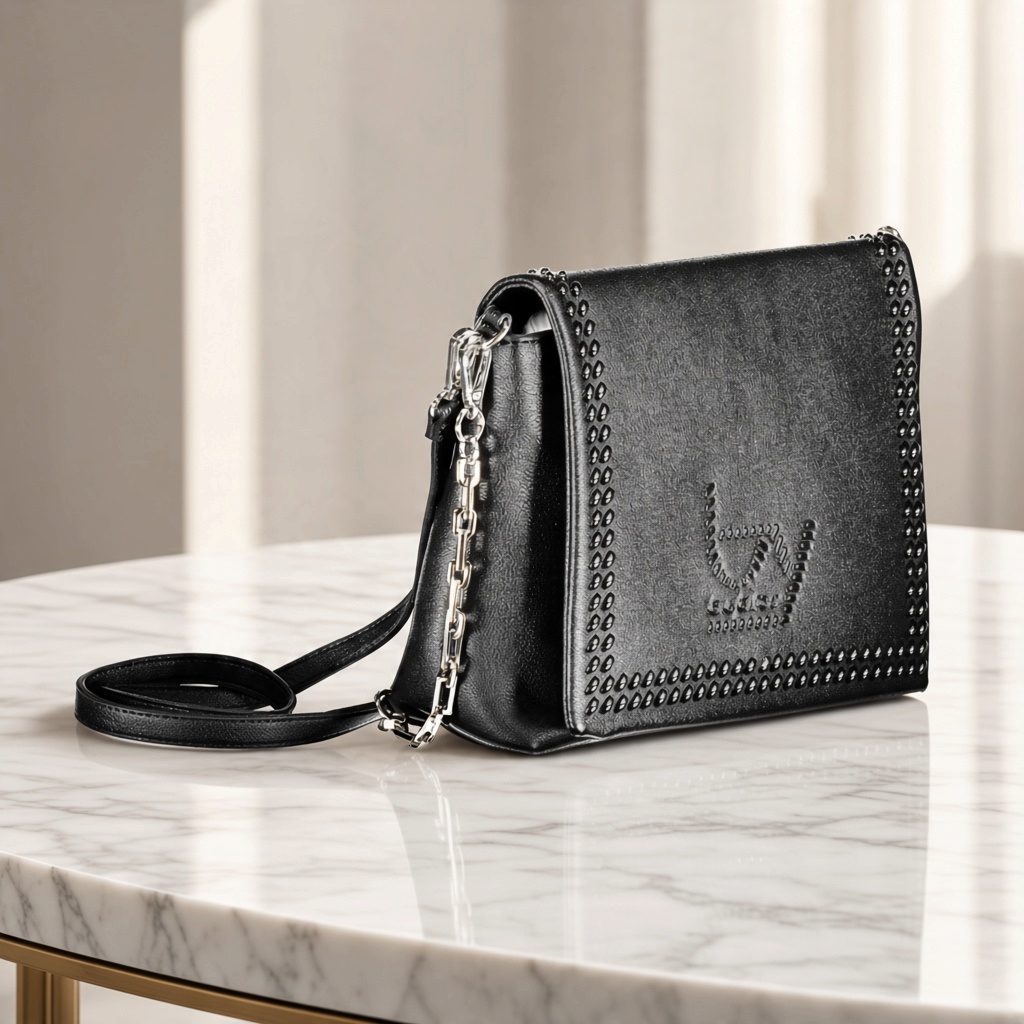 Bolso Byblos de liquidationlive en color negro con detalle trenzado en la solapa, cadena plateada y asa ajustable.