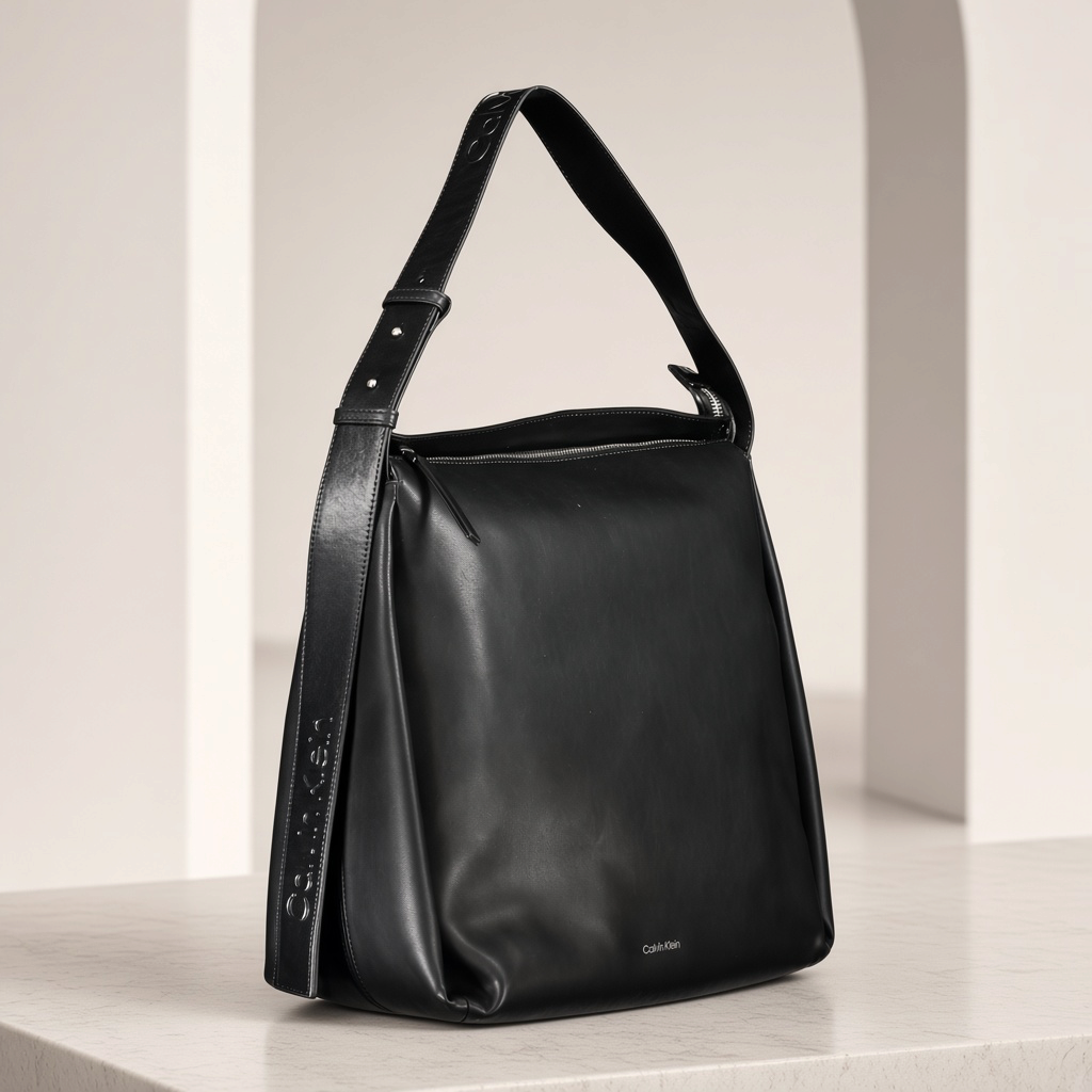 Bolso de hombro liquidationlive Calvin Klein negro de diseño alto con asa ajustable y logo en relieve