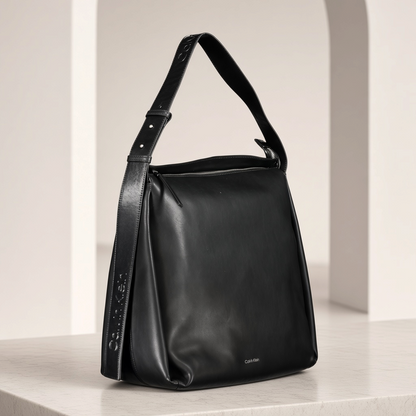 Bolso de hombro liquidationlive Calvin Klein negro de diseño alto con asa ajustable y logo en relieve