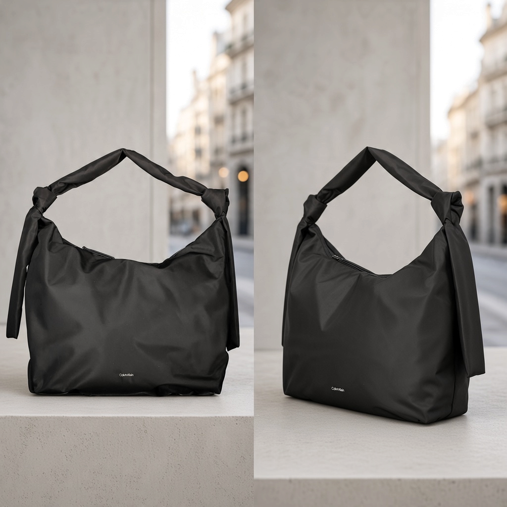 Bolso de hombro negro liquidationlive Calvin Klein con asa anudada y tiras laterales en un diseño minimalista grande