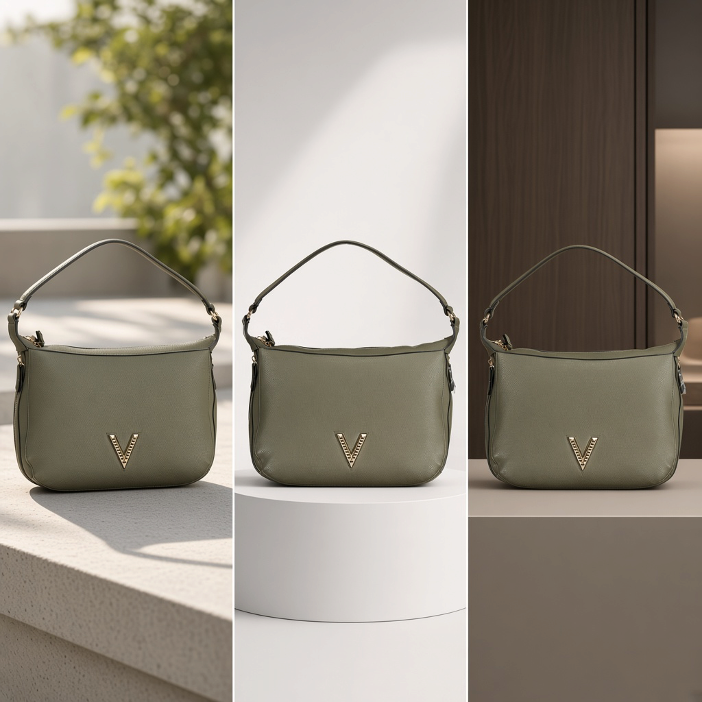 Bolso de hombro liquidationlive Valentino Oregon Re en verde militar con textura granulada y logo V metálico dorado