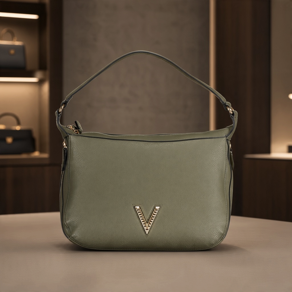 Bolso de hombro liquidationlive Valentino Oregon Re en color verde militar con textura granulada y logo V dorado