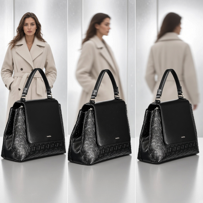 Bolso de mano liquidationlive Calvin Klein negro con solapa lisa y relieve de iniciales CK en silueta trapezoidal