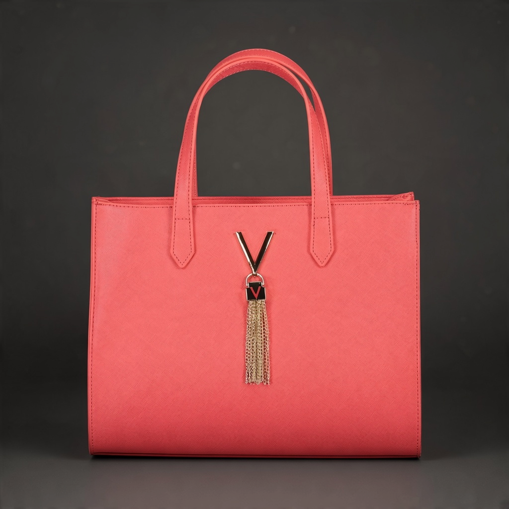 Bolso de mano liquidationlive Valentino en color rosa coral con logo V metálico y colgante de cadenas doradas