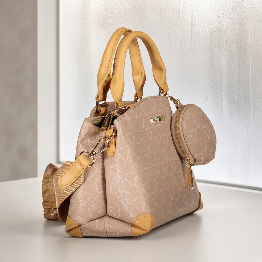 Bolso de mano liquidationlive Valentino Lady Re Pretty en color beige con estampado de logo y detalles dorados