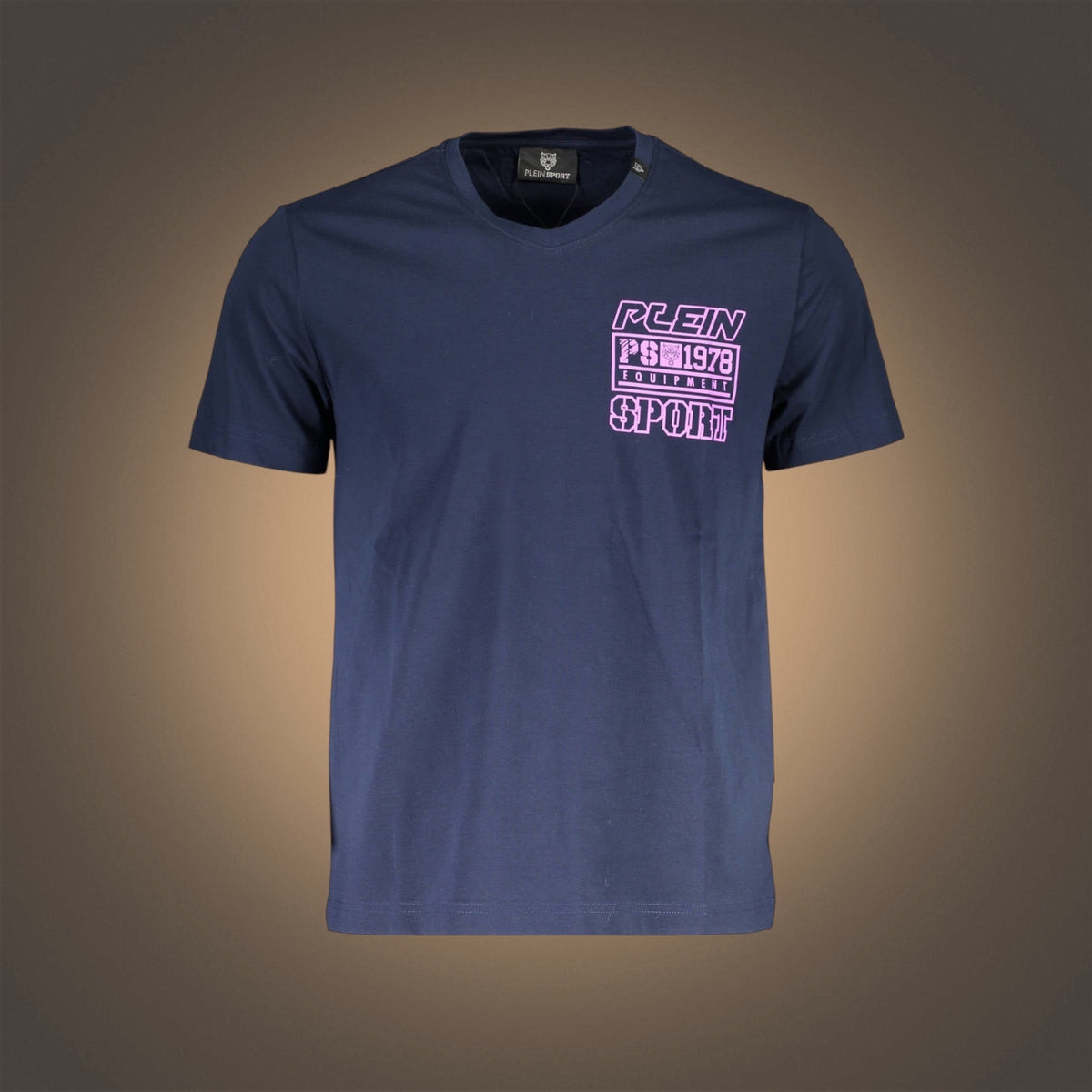 Camiseta azul marino Plein Sport con cuello en V y estampado de logotipo rosa en el pecho de liquidationlive