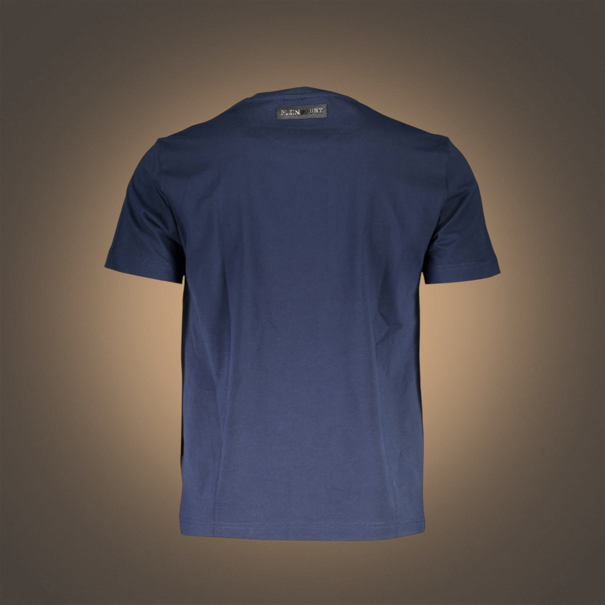 Vista trasera de la camiseta azul marino Plein Sport con etiqueta de marca en el cuello