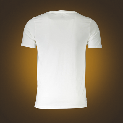 Vista trasera de camiseta blanca de manga corta Aeronautica Militare de liquidationlive con cuello redondo