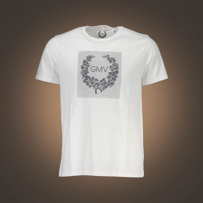 Camiseta blanca de manga corta Gian Marco Venturi de liquidationlive con estampado floral y logotipo GMV en el pecho