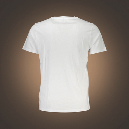 Vista trasera de camiseta blanca de manga corta Gian Marco Venturi de liquidationlive con cuello redondo