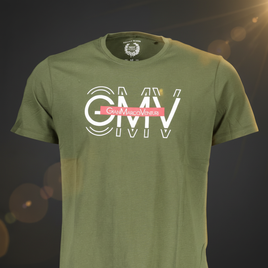Camiseta liquidationlive Gian Marco Venturi verde militar de manga corta con logotipo estampado en el pecho
