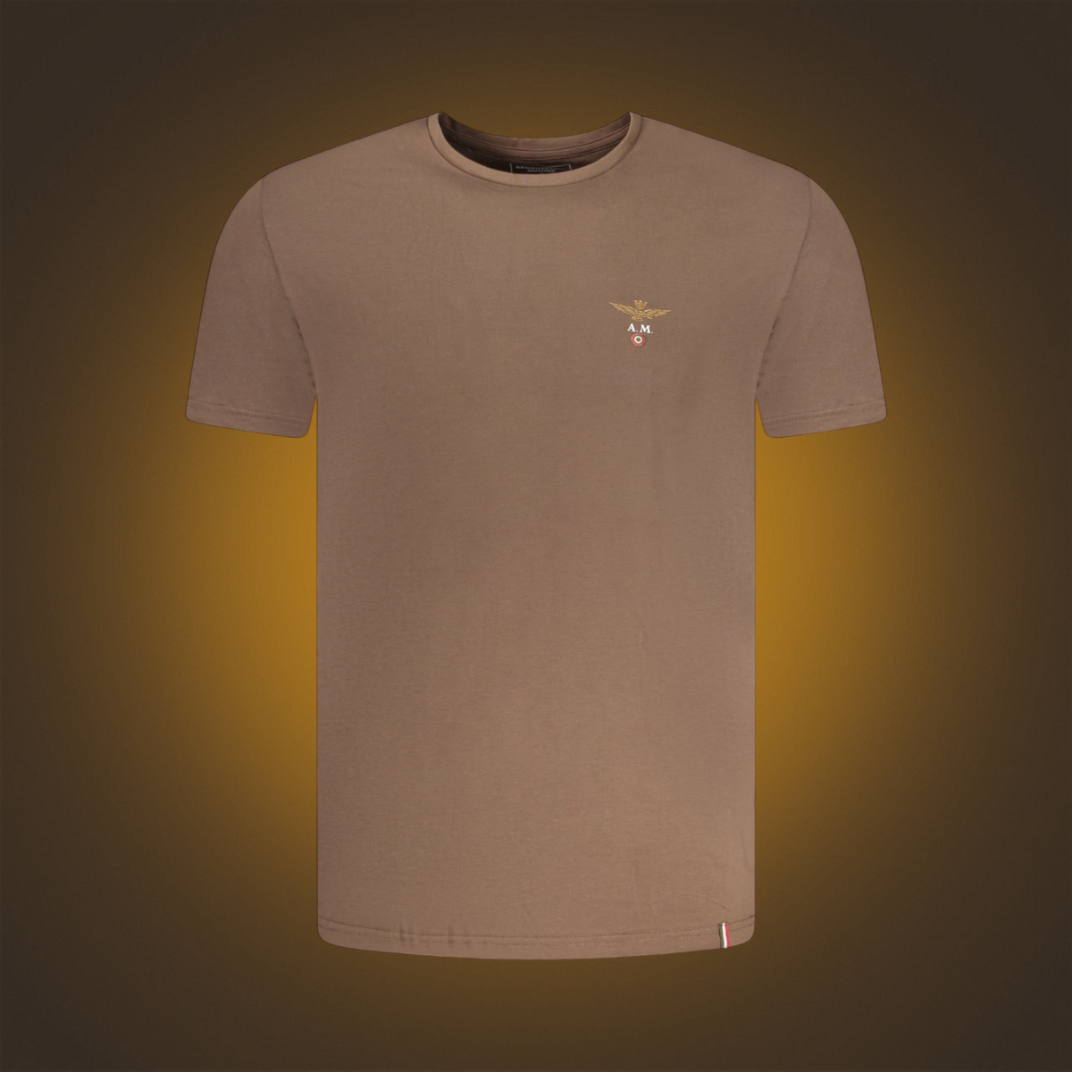 Camiseta marrón de cuello redondo Aeronautica Militare de liquidationlive con logo de alas bordado en el pecho