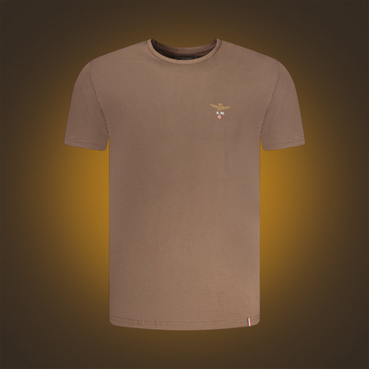 Camiseta marrón de cuello redondo Aeronautica Militare de liquidationlive con logo de alas bordado en el pecho