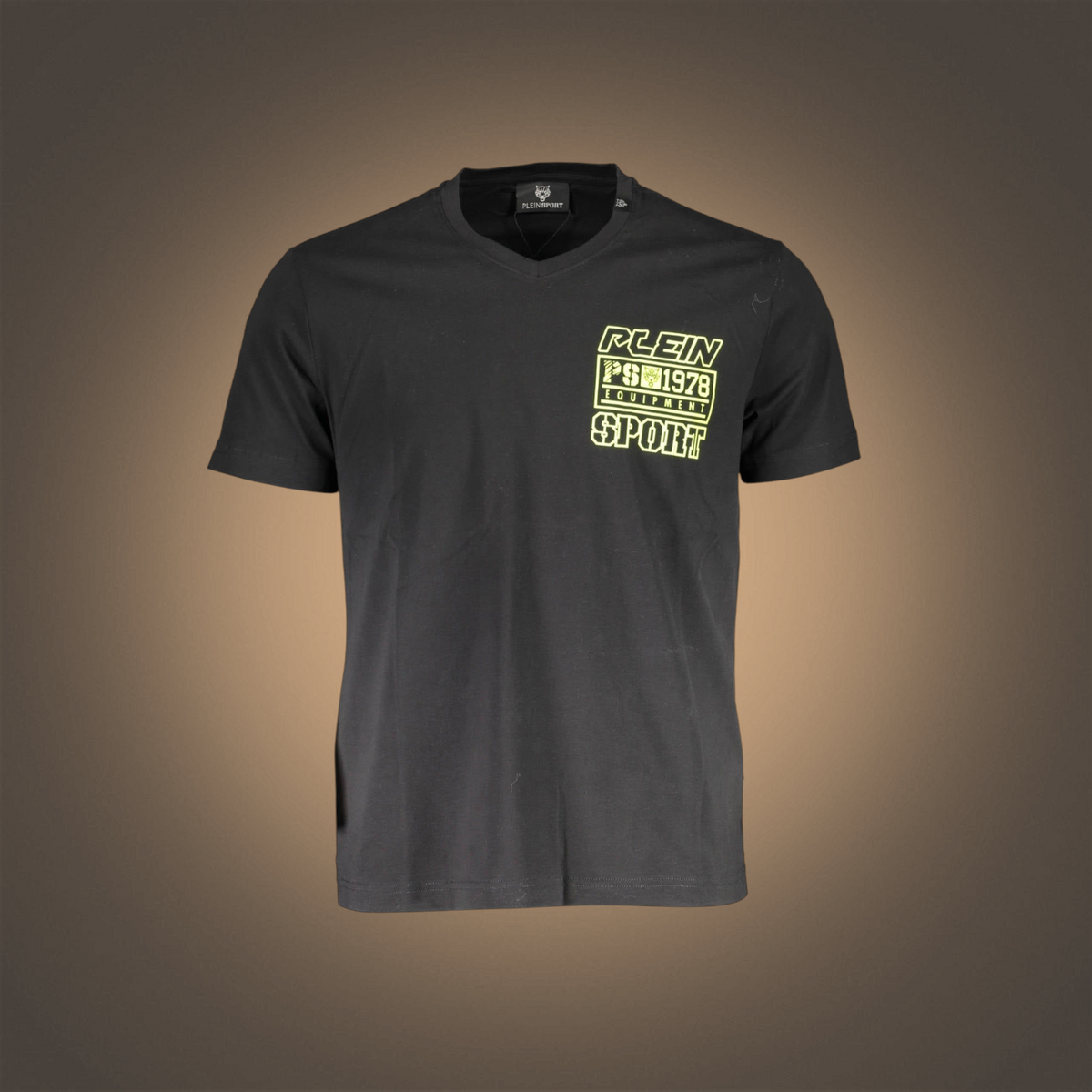 Camiseta negra de cuello en V Plein Sport con estampado de logotipo en el pecho para hombre
