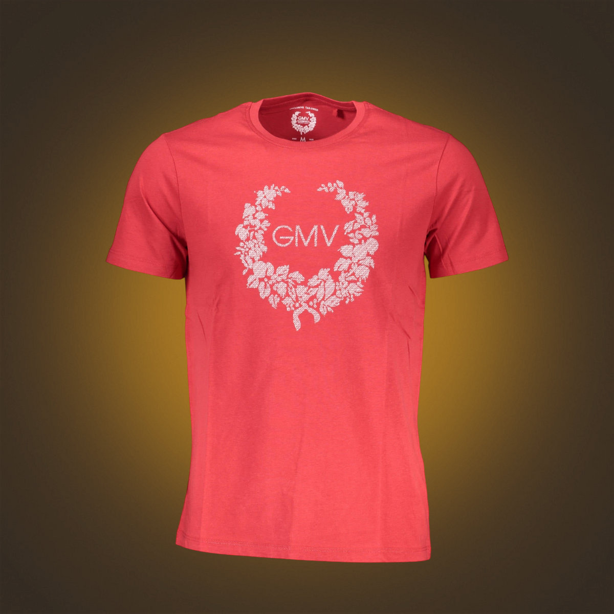 Camiseta roja de manga corta Gian Marco Venturi con estampado floral y logo GMV en el pecho