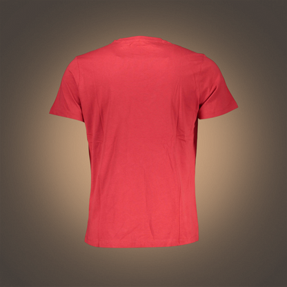 Vista trasera de camiseta roja de manga corta Gian Marco Venturi de liquidationlive con cuello redondo