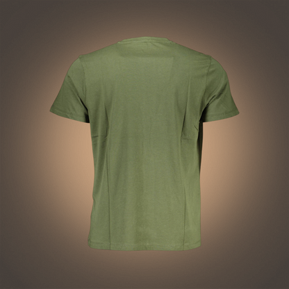 Vista trasera de camiseta de manga corta liquidationlive Gian Marco Venturi en color verde militar con cuello redondo