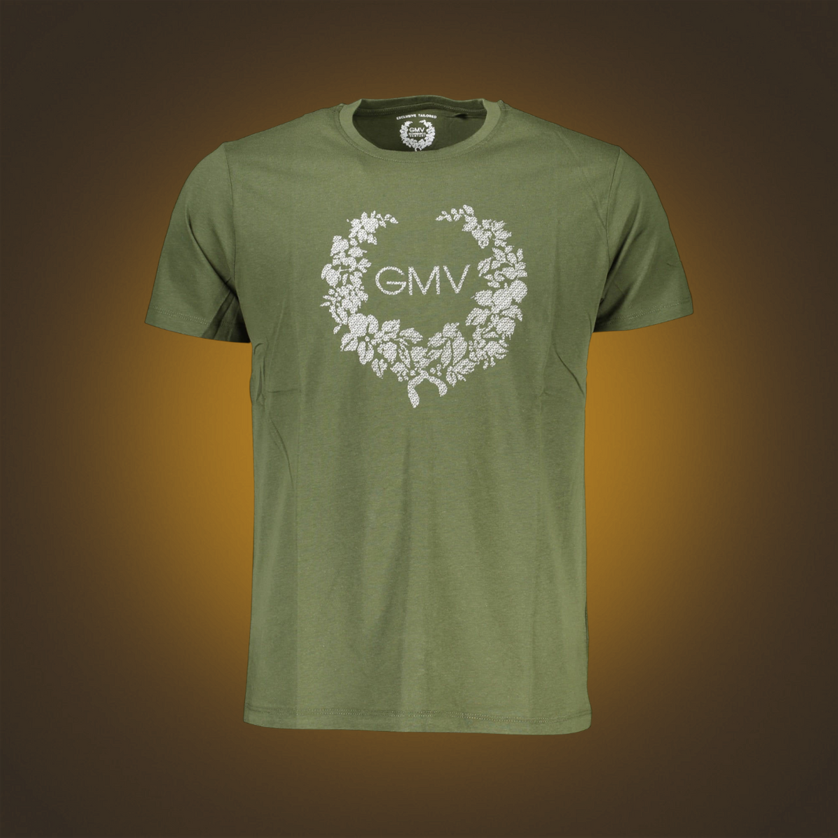Camiseta verde militar de manga corta Gian Marco Venturi con estampado floral y logo GMV en el pecho