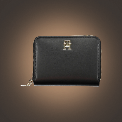 Cartera negra Tommy Hilfiger de liquidationlive con cierre de cremallera, monedero y logo metálico frontal