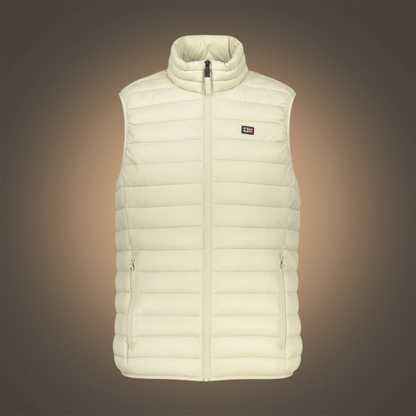 Chaleco acolchado beige de liquidationlive con cremallera frontal, bolsillos laterales y logo de Norway 1963