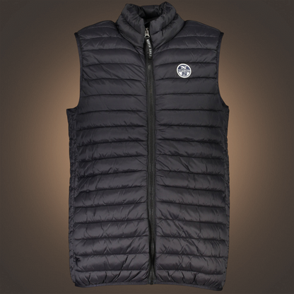 Chaleco acolchado negro North Sails con cremallera frontal y logotipo de la marca en el pecho
