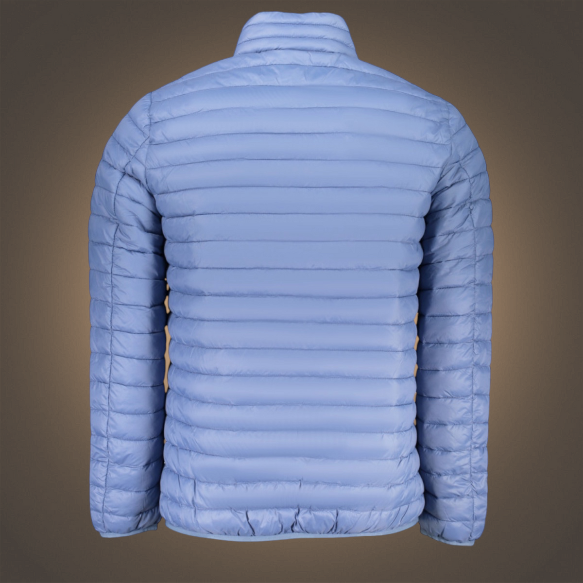 Chaqueta acolchada ligera azul cielo de liquidationlive con cuello alto vista trasera