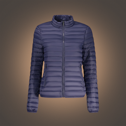 Chaqueta acolchada azul marino para mujer de liquidationlive con cierre de cremallera y bolsillos laterales