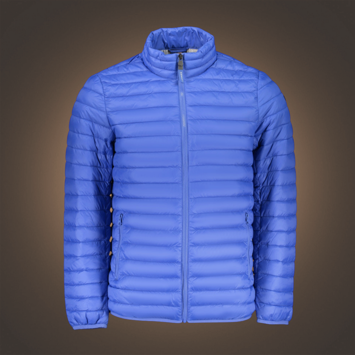 Chaqueta acolchada azul de liquidationlive con cremallera y cuello alto, diseño ligero y funcional
