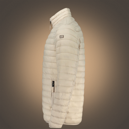 Chaqueta acolchada beige Norway 1963 de liquidationlive con cuello alto, cremallera y bolsillos laterales