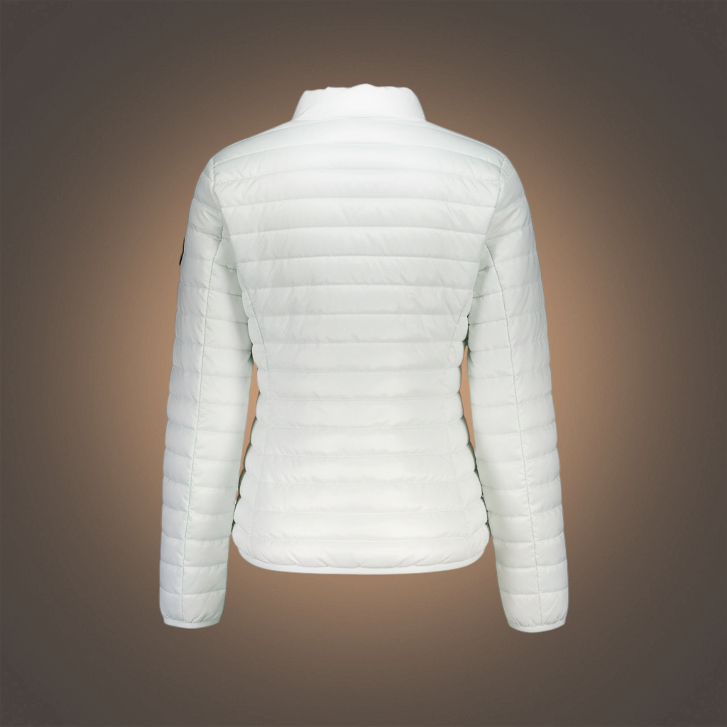 Chaqueta acolchada blanca de mujer Norway 1963 con cierre de cremallera y diseño ligero de liquidationlive