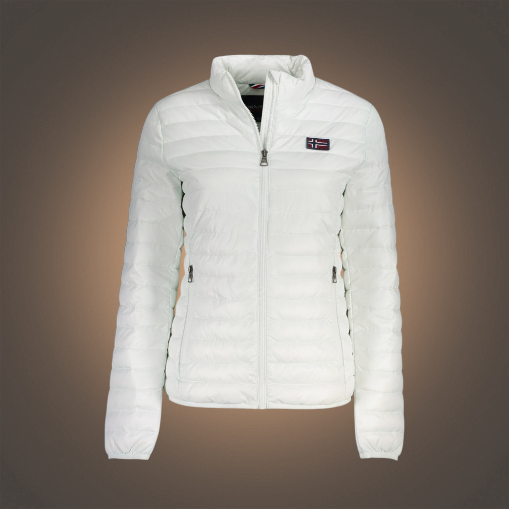 Chaqueta acolchada blanca de mujer Norway 1963 de liquidationlive con cremallera y logo en el pecho