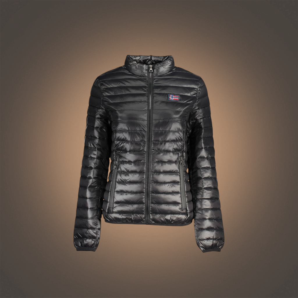 Chaqueta acolchada negra de mujer Norway 1963 con cremallera, bolsillos y logo de la marca liquidationlive