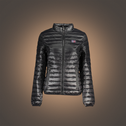 Chaqueta acolchada negra de mujer Norway 1963 con cremallera, bolsillos y logo de la marca liquidationlive