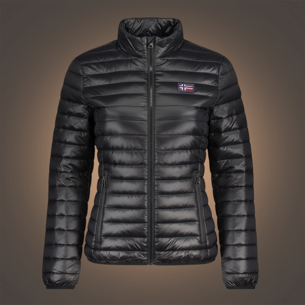 Chaqueta acolchada negra de mujer Norway 1963 con cremallera, bolsillos laterales y logo en el pecho de liquidationlive