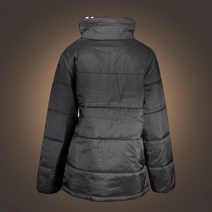 Chaqueta acolchada reversible negra de liquidationlive con paneles horizontales y cuello alto vista trasera