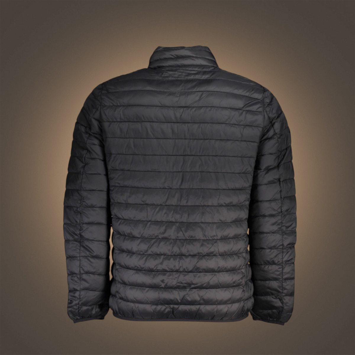 Vista trasera de chaqueta acolchada negra Norway 1963 con cremallera y diseño ligero