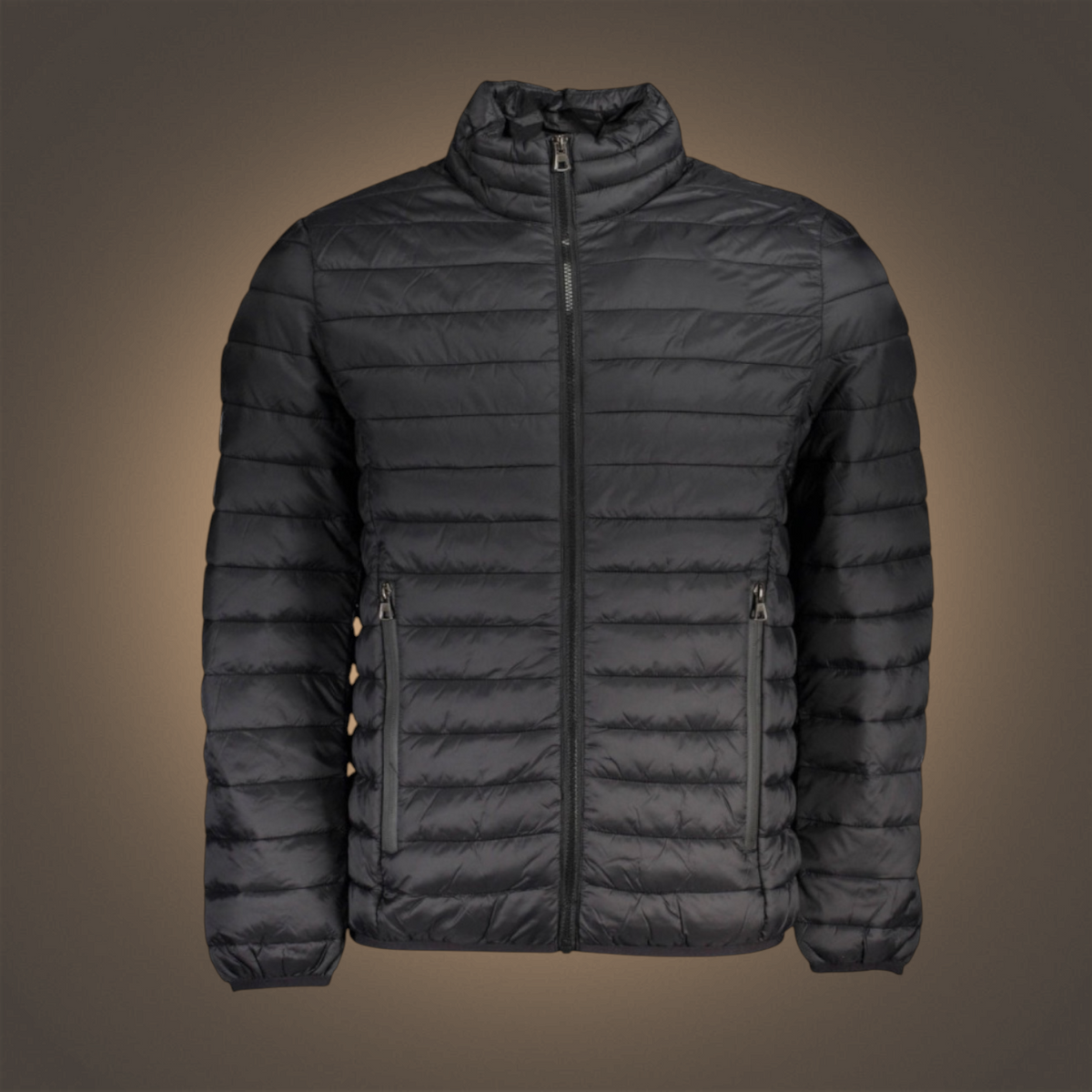 Chaqueta acolchada negra liquidationlive con cremallera y cuatro bolsillos, estilo casual para hombre