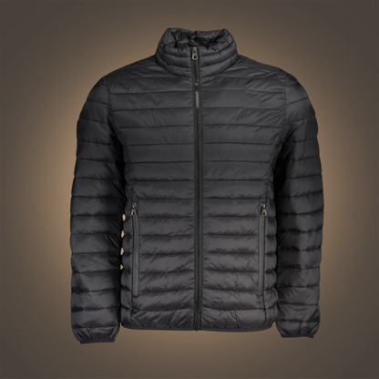 Chaqueta acolchada negra liquidationlive con cremallera y cuatro bolsillos, estilo casual para hombre