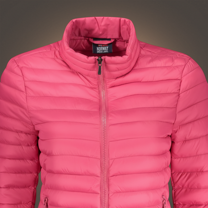 Chaqueta acolchada rosa de mujer Norway 1963 con cierre de cremallera, disponible en liquidationlive