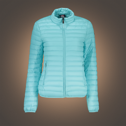 Chaqueta acolchada ligera de mujer liquidationlive en color turquesa con cremallera y bolsillos laterales