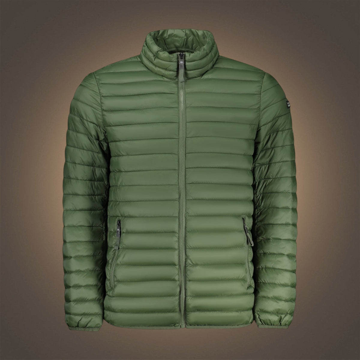 Chaqueta acolchada verde de liquidationlive con cremallera frontal y cuatro bolsillos prácticos