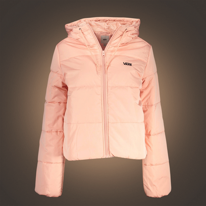 Chaqueta acolchada rosa con capucha y logo bordado de liquidationlive, estilo urbano con cierre de cremallera