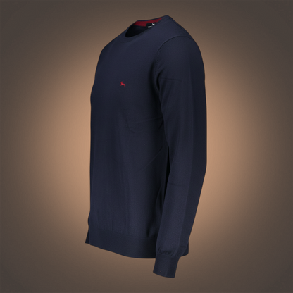Jersey de punto azul marino Harmont & Blaine con cuello redondo y logo bordado en el pecho, vista lateral