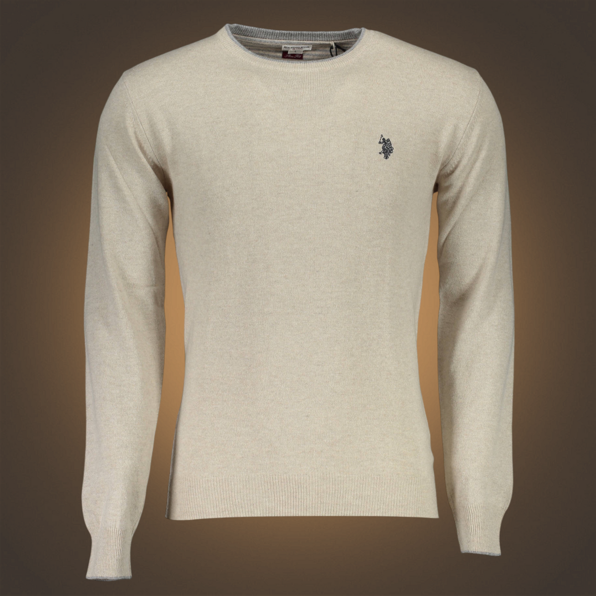 Jersey beige de corte ajustado U.S. Polo Assn. con cuello redondo y logo bordado, disponible en liquidationlive
